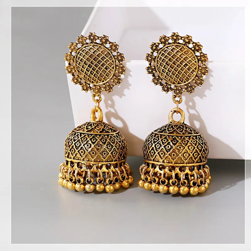 Ethnic Oxidized Flower Jhumkas