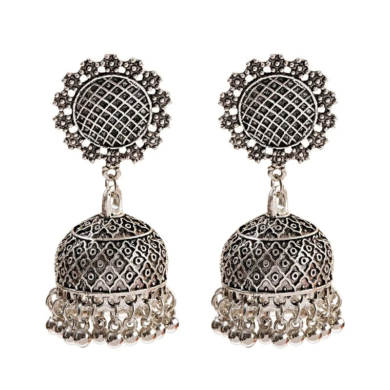 Ethnic Oxidized Flower Jhumkas