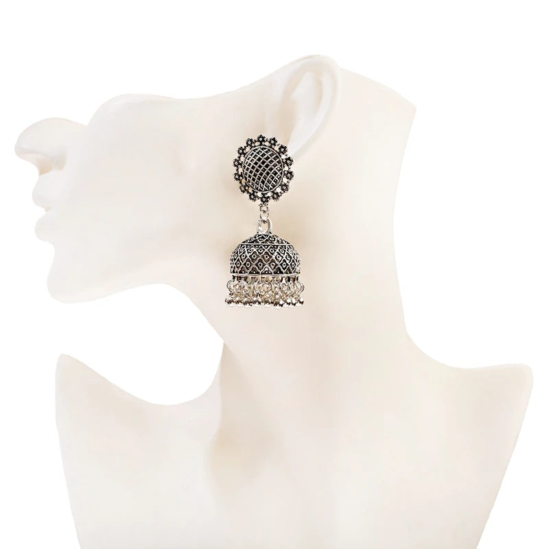 Ethnic Oxidized Flower Jhumkas