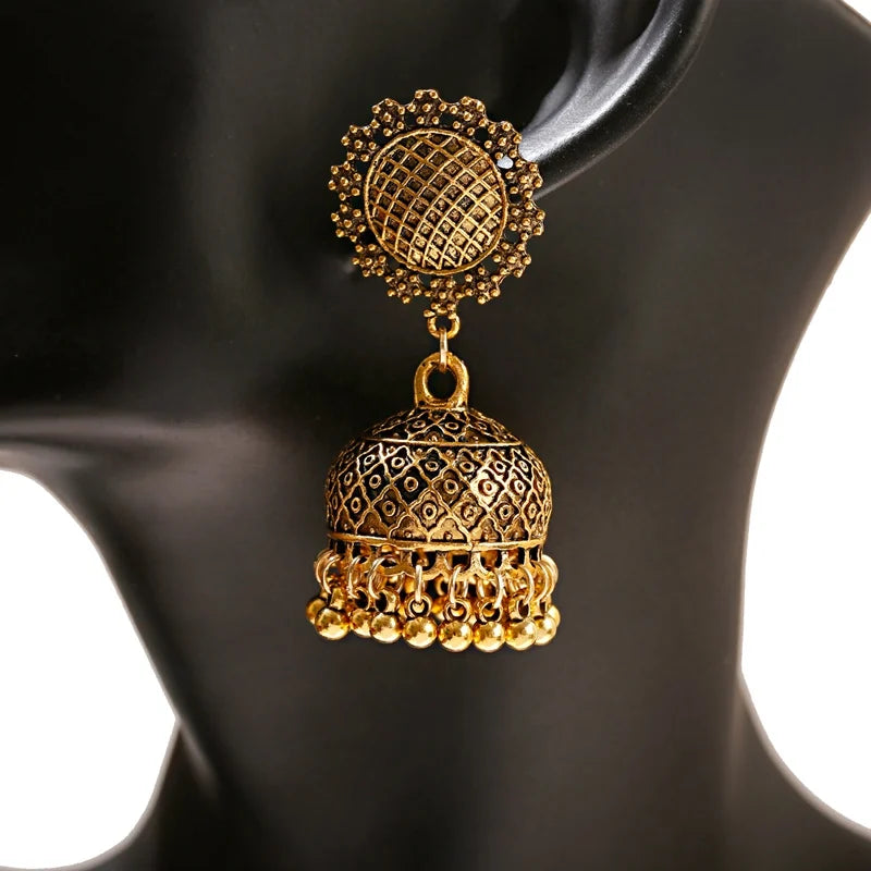 Ethnic Oxidized Flower Jhumkas