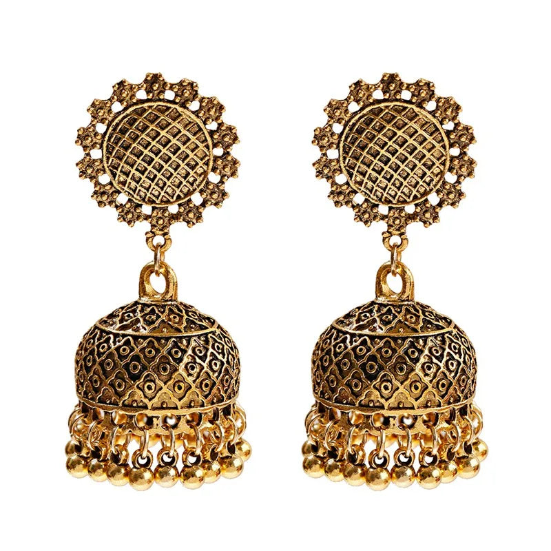 Ethnic Oxidized Flower Jhumkas