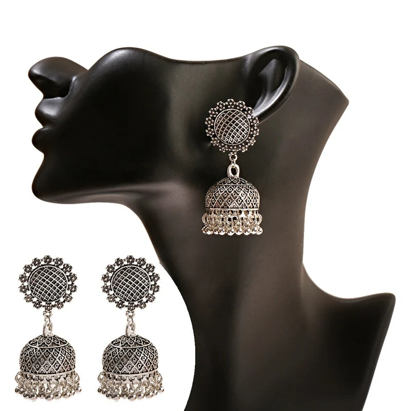 Ethnic Oxidized Flower Jhumkas