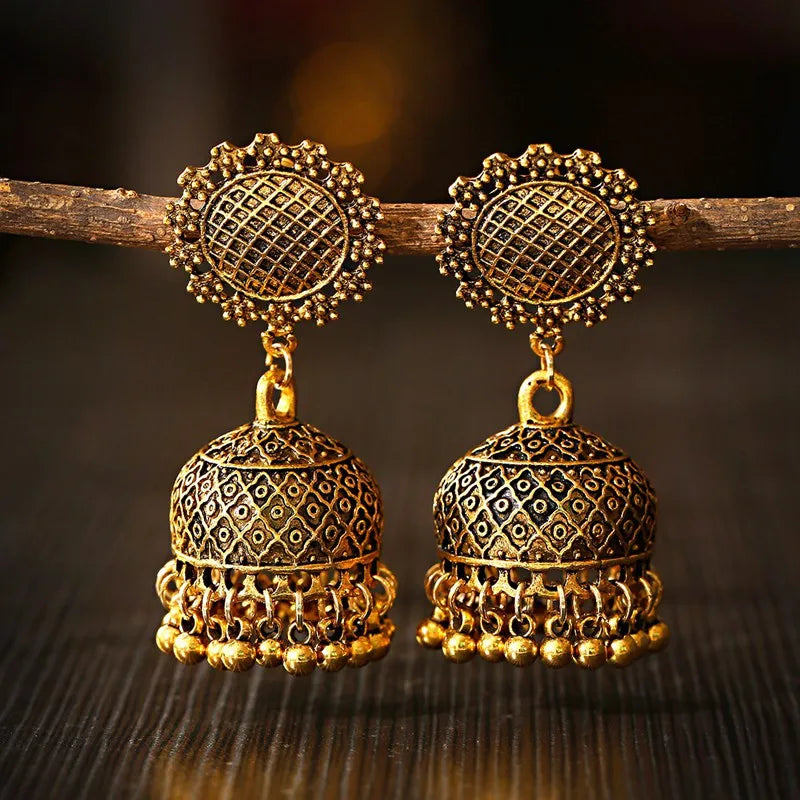 Ethnic Oxidized Flower Jhumkas