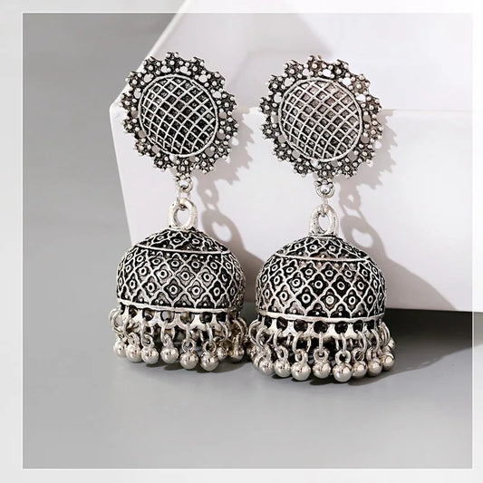 Ethnic Oxidized Flower Jhumkas