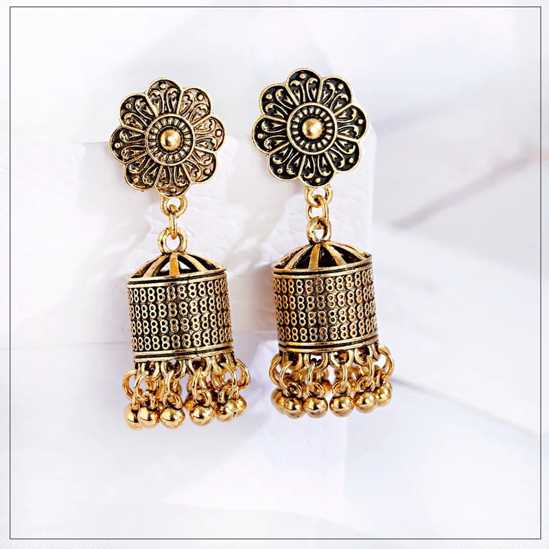 Ethnic Oxidized Flower Jhumkas