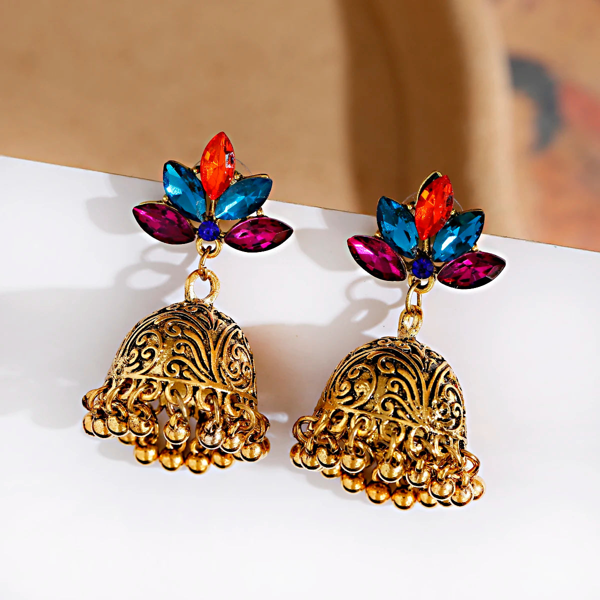 Ethnic Oxidized Flower Jhumkas