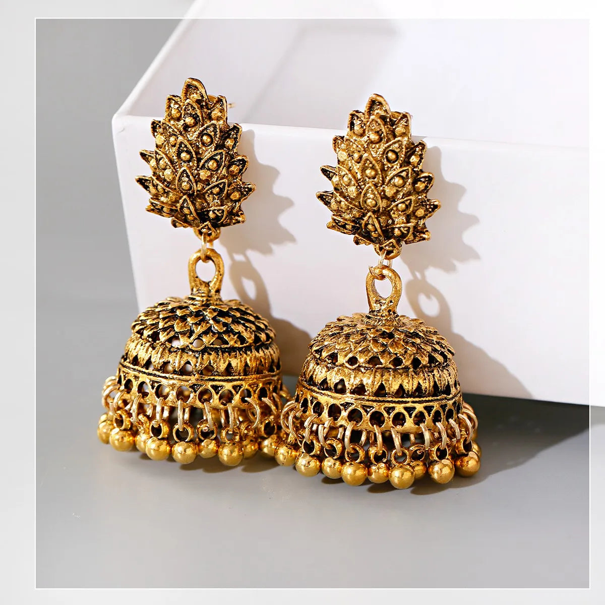 Ethnic Oxidized Flower Jhumkas