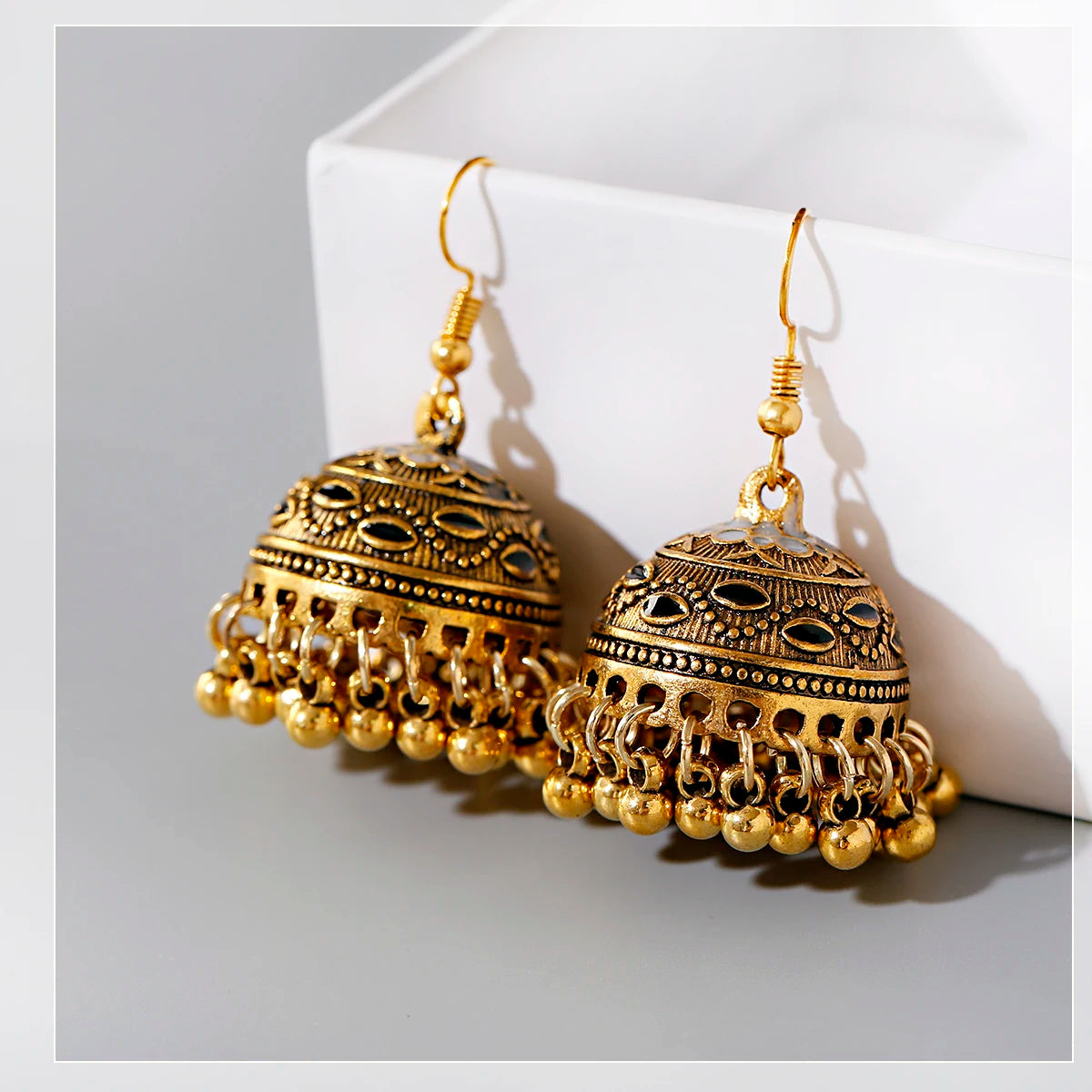 Ethnic Oxidized Flower Jhumkas