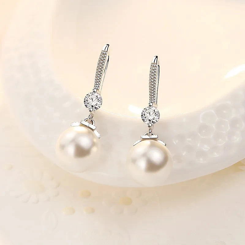 🌟 Luxury Crystal & Pearl Wedding Earrings – 925 Sterling Silver 🌟