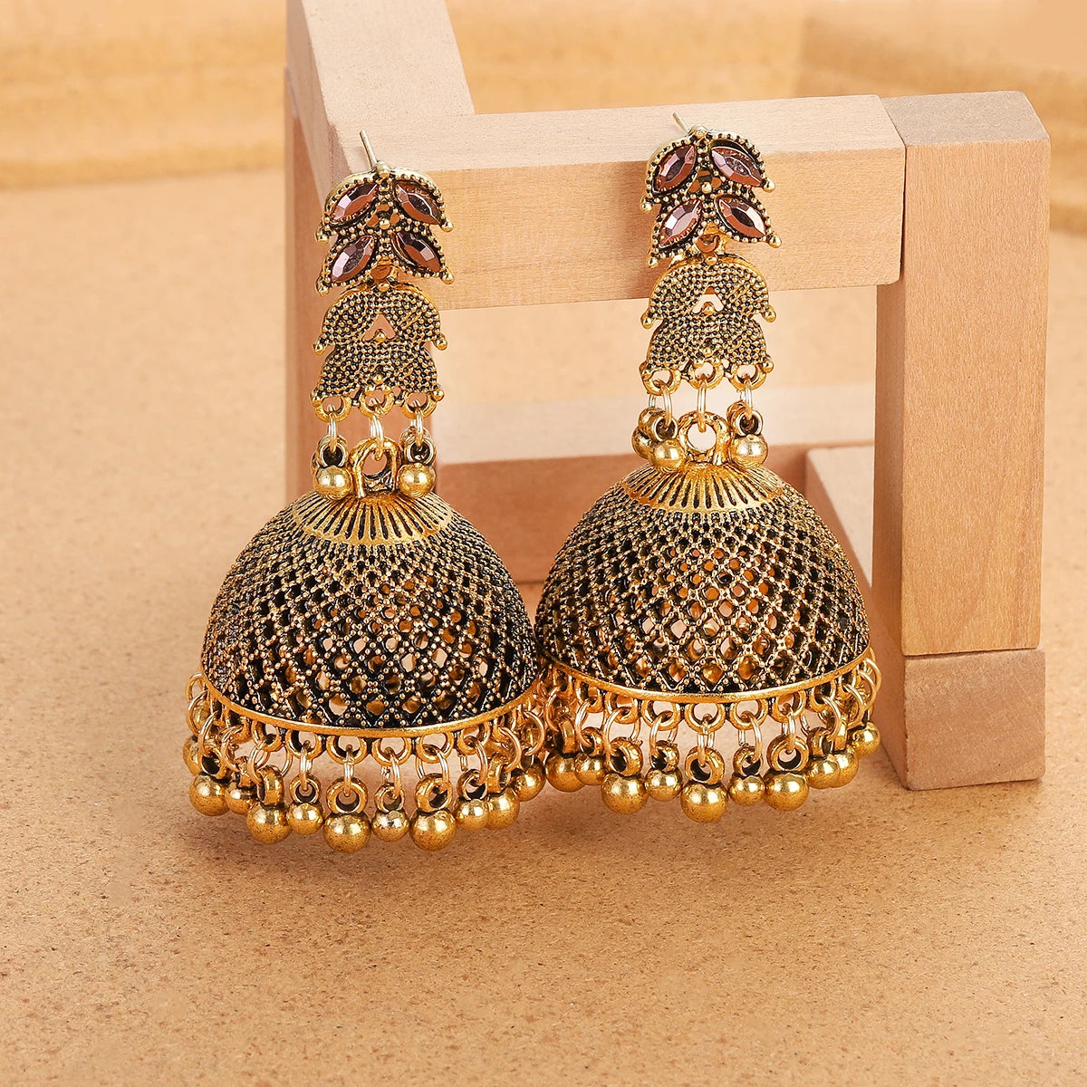Ethnic Oxidized Flower Jhumkas