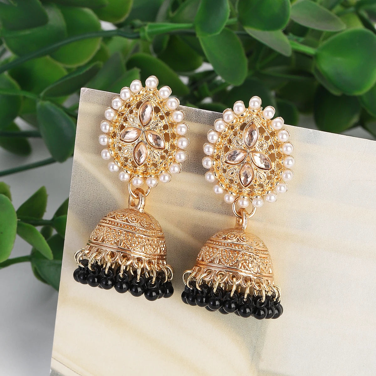 Ethnic Oxidized Flower Jhumkas