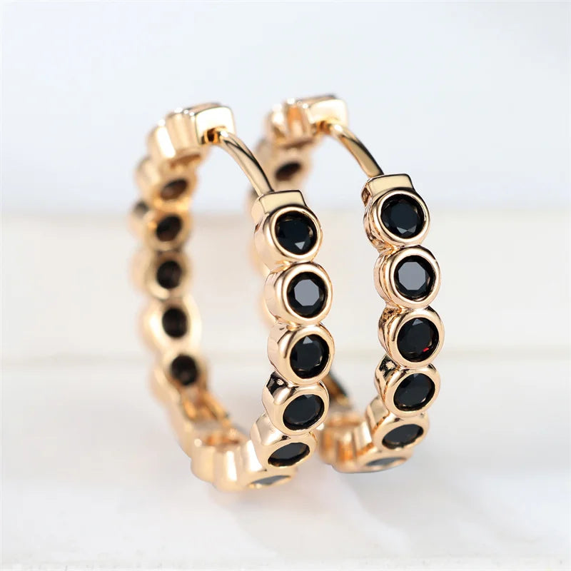 Black Gold Zircon Hoop Earrings