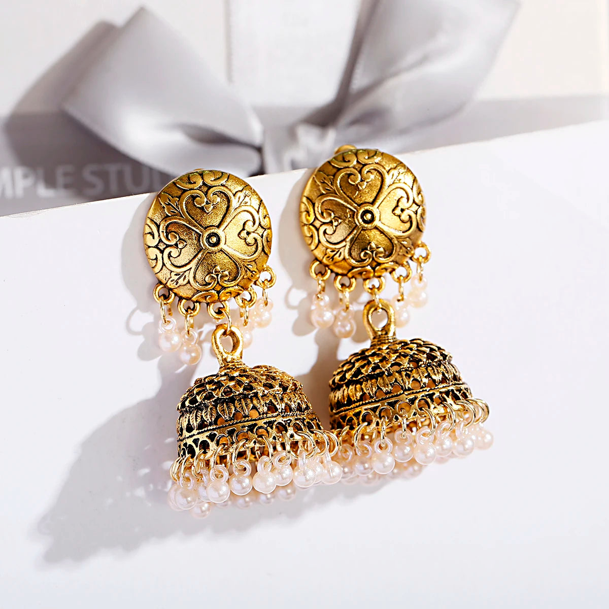 Ethnic Oxidized Flower Jhumkas