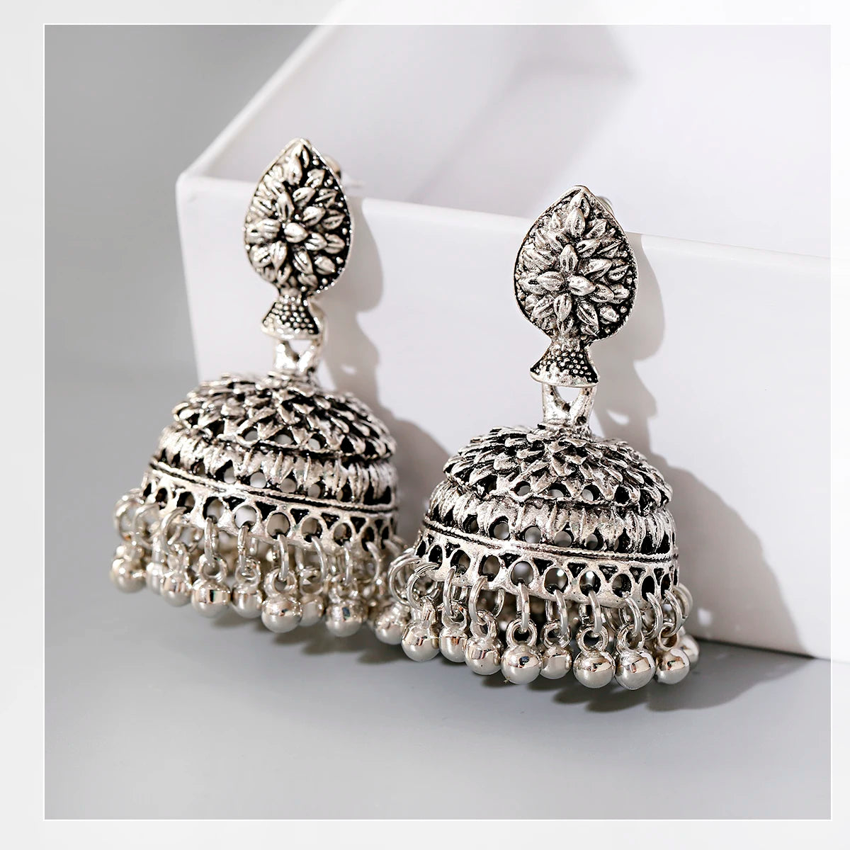 Ethnic Oxidized Flower Jhumkas