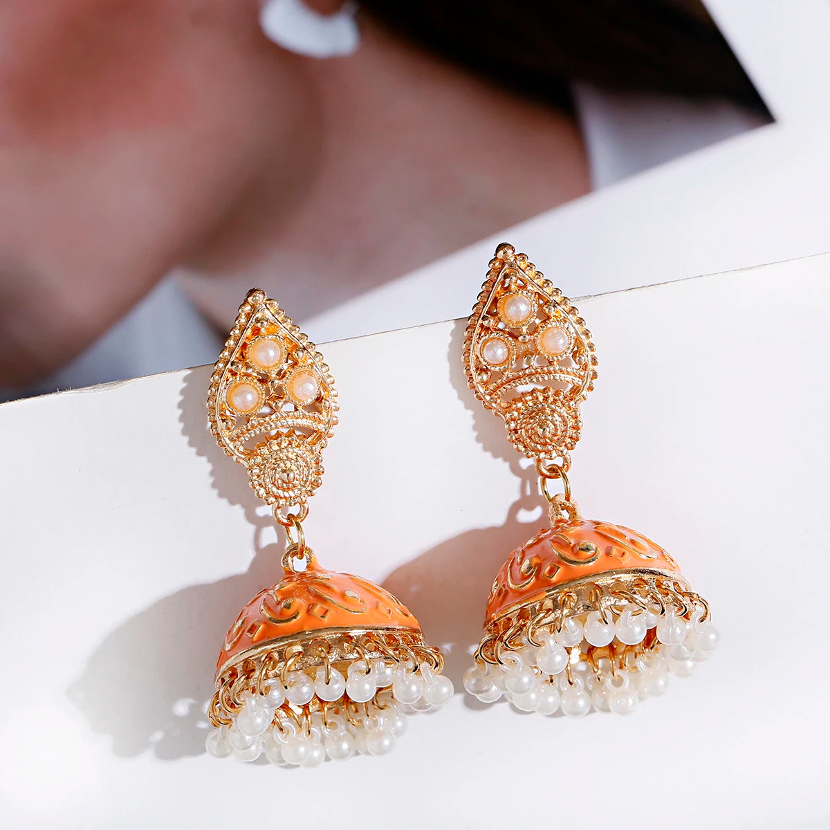 Ethnic Oxidized Flower Jhumkas