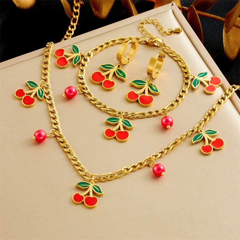 Cherry Pendant Jewelry Set