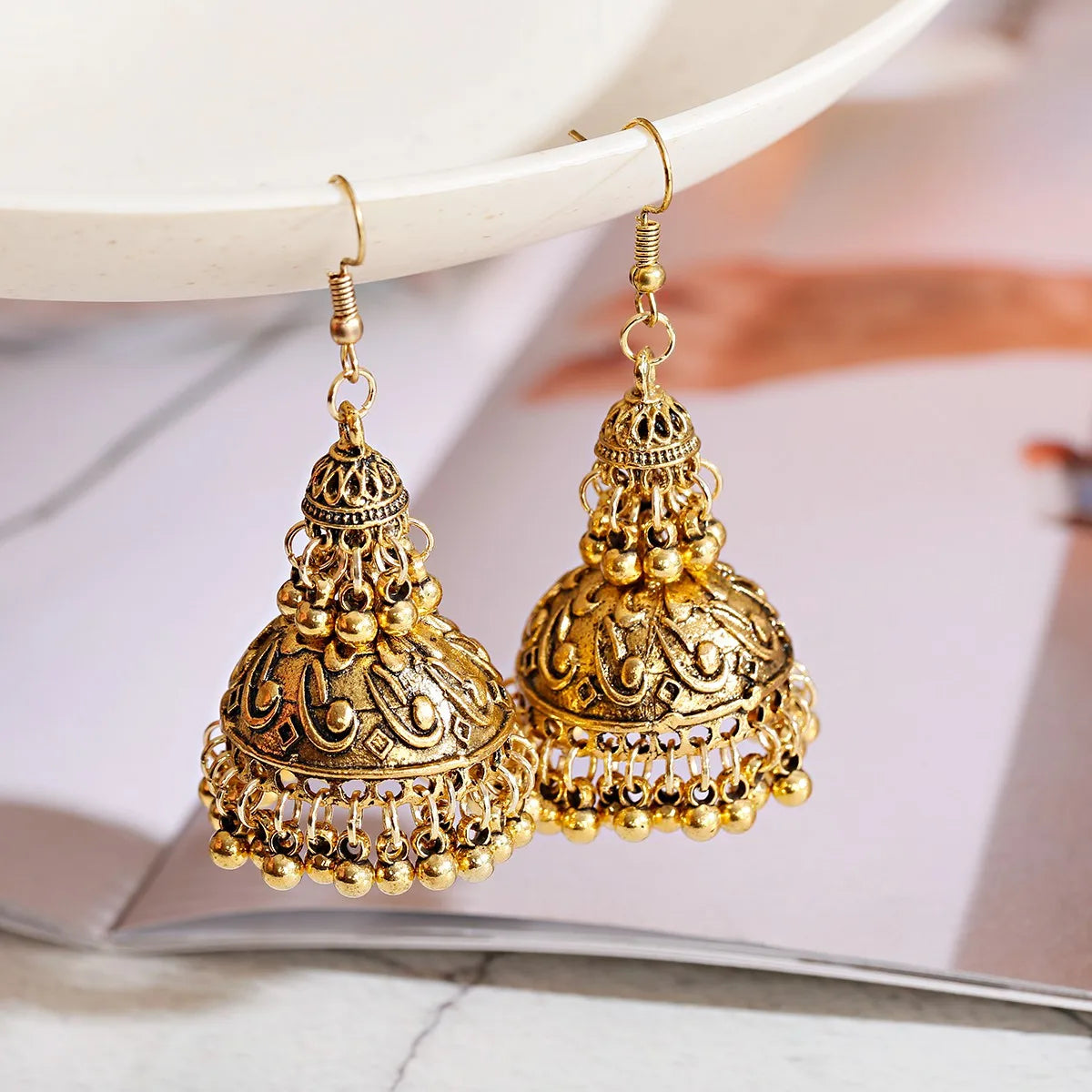 Ethnic Oxidized Flower Jhumkas