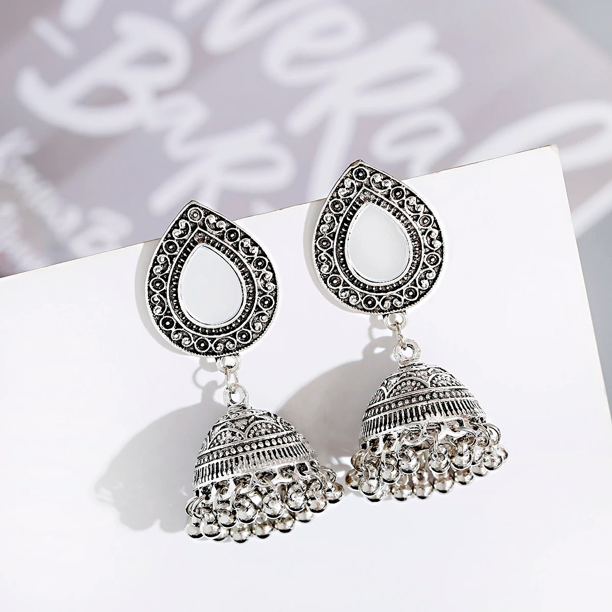 Ethnic Oxidized Flower Jhumkas