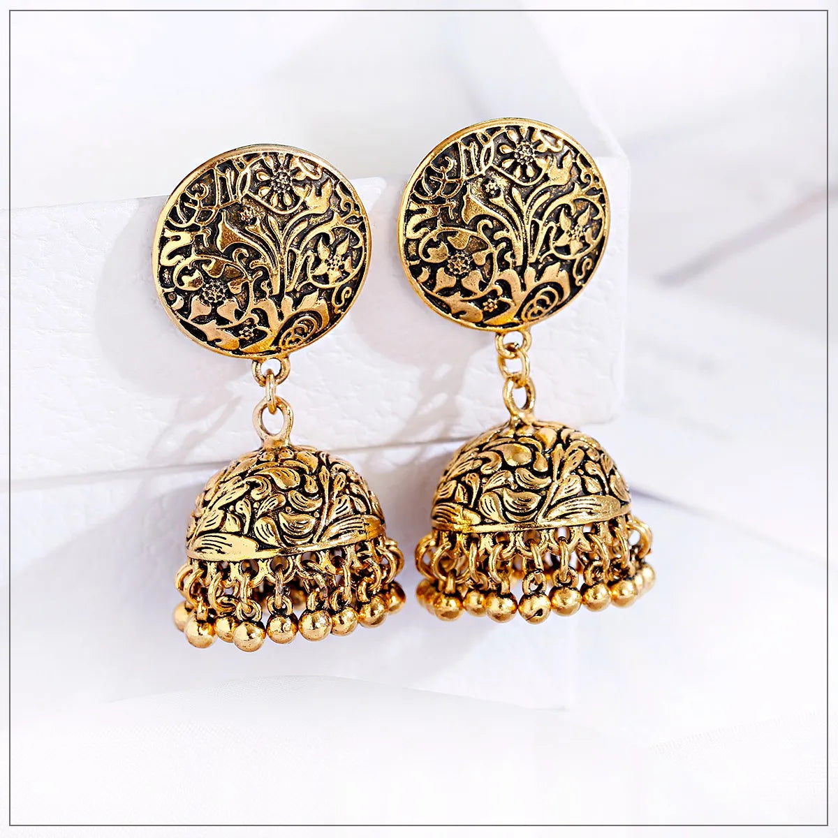 Ethnic Oxidized Flower Jhumkas