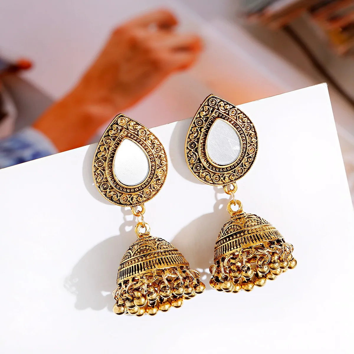 Ethnic Oxidized Flower Jhumkas