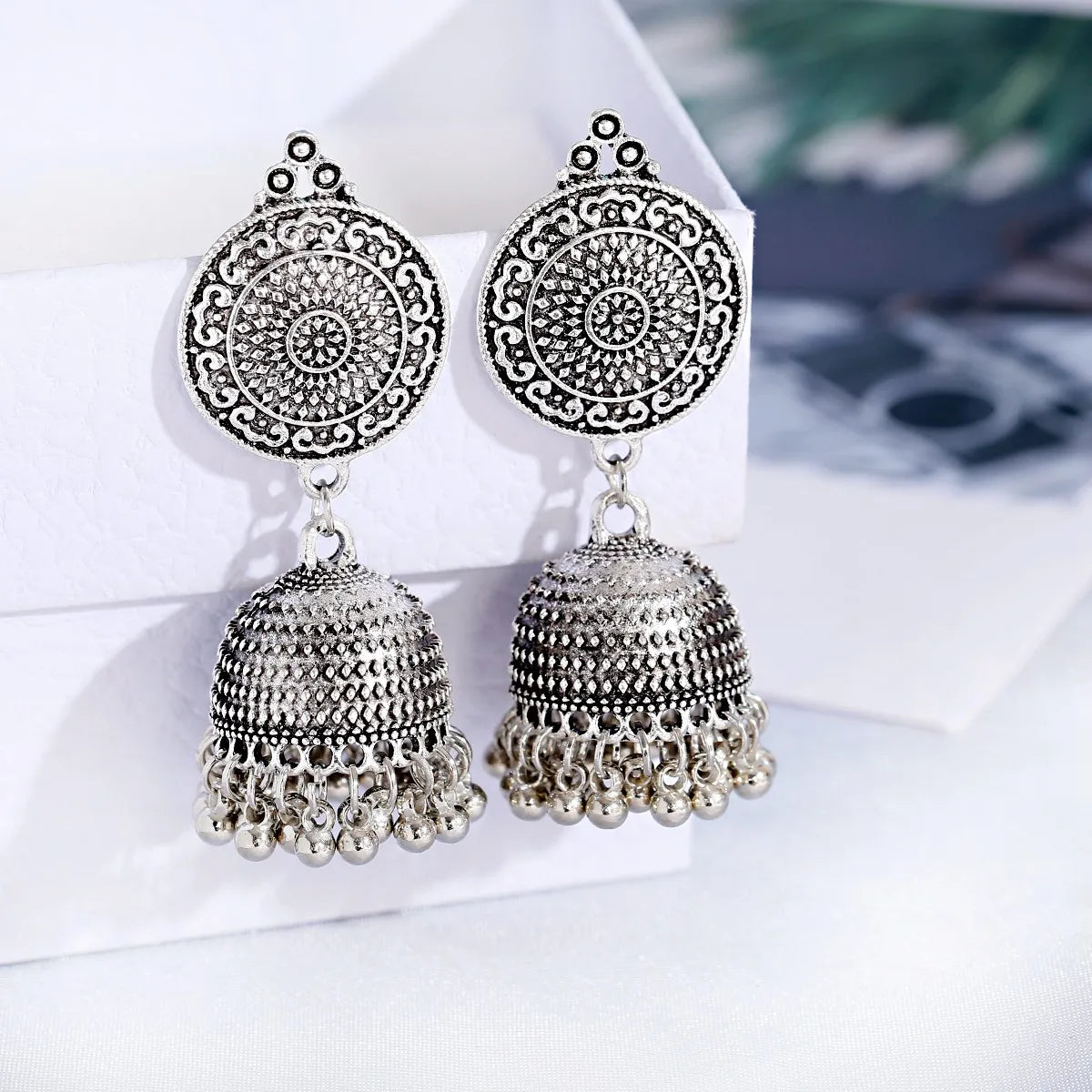 Ethnic Oxidized Flower Jhumkas