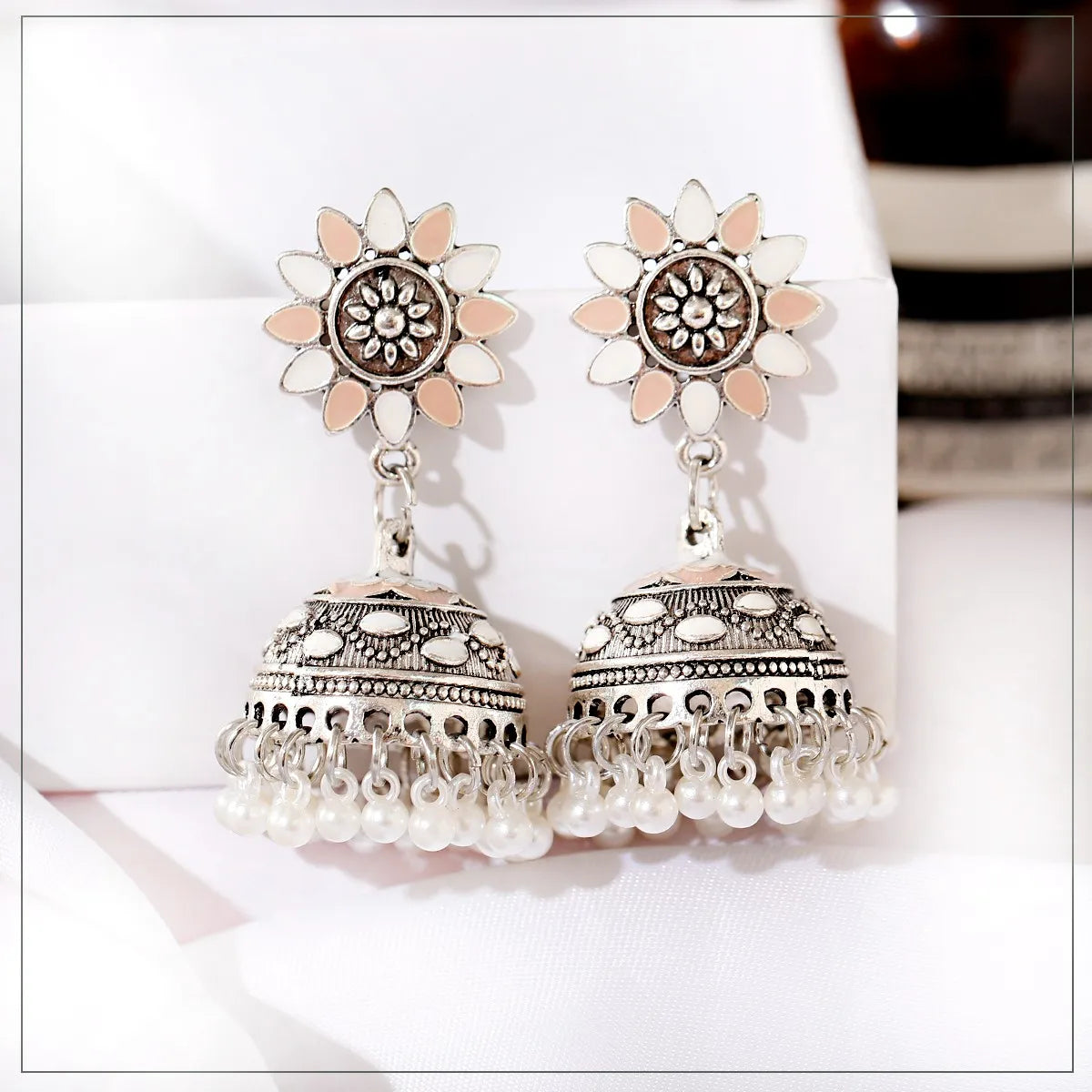 Ethnic Oxidized Flower Jhumkas