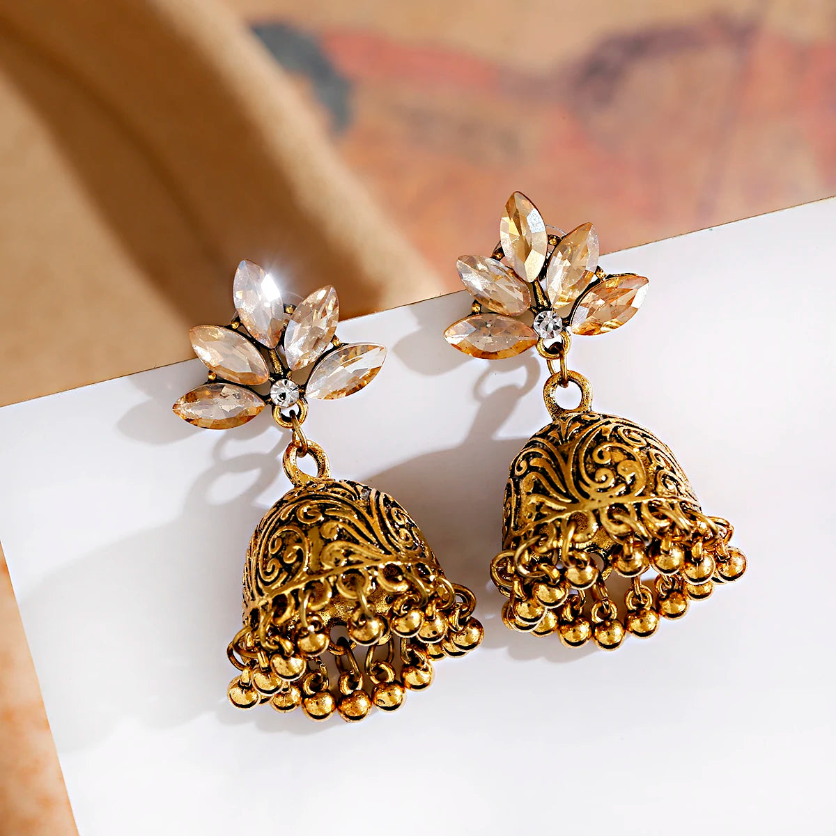 Ethnic Oxidized Flower Jhumkas