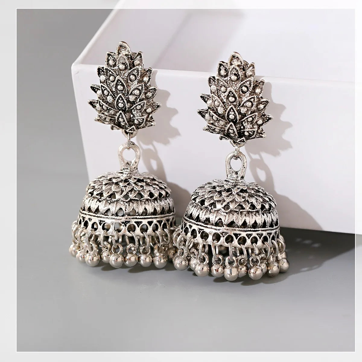 Ethnic Oxidized Flower Jhumkas