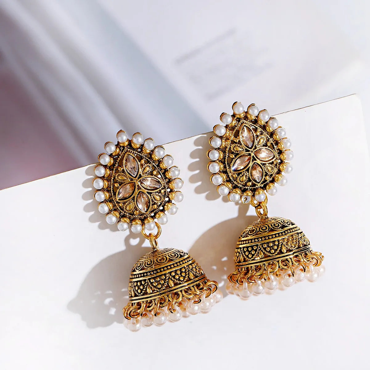 Ethnic Oxidized Flower Jhumkas