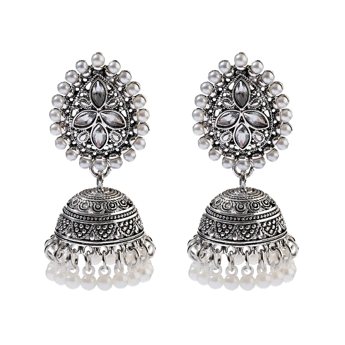 ✨ Regal Silver Flower Jhumkas