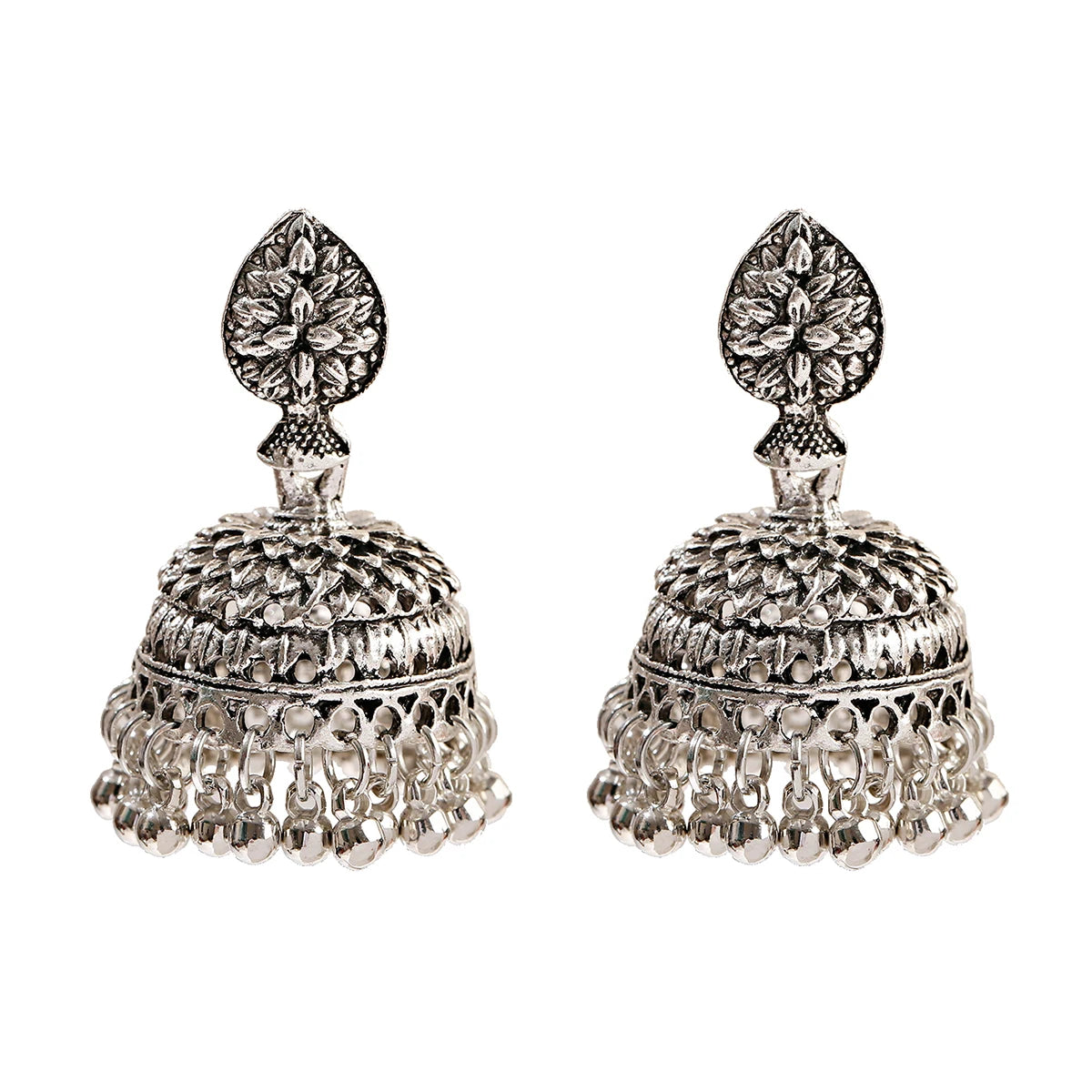 ✨ Regal Silver Flower Jhumkas