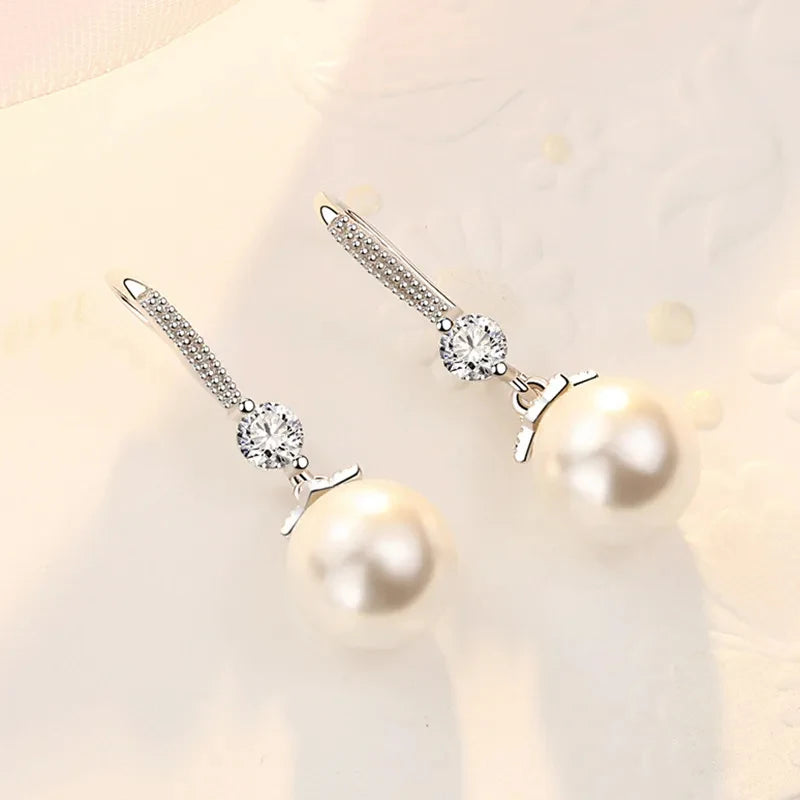 🌟 Luxury Crystal & Pearl Wedding Earrings – 925 Sterling Silver 🌟