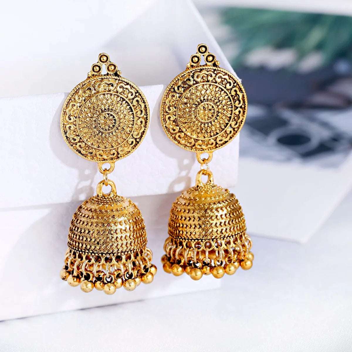 Ethnic Oxidized Flower Jhumkas