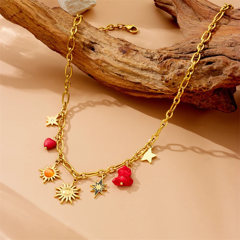 Sun & Star Pendant Necklace