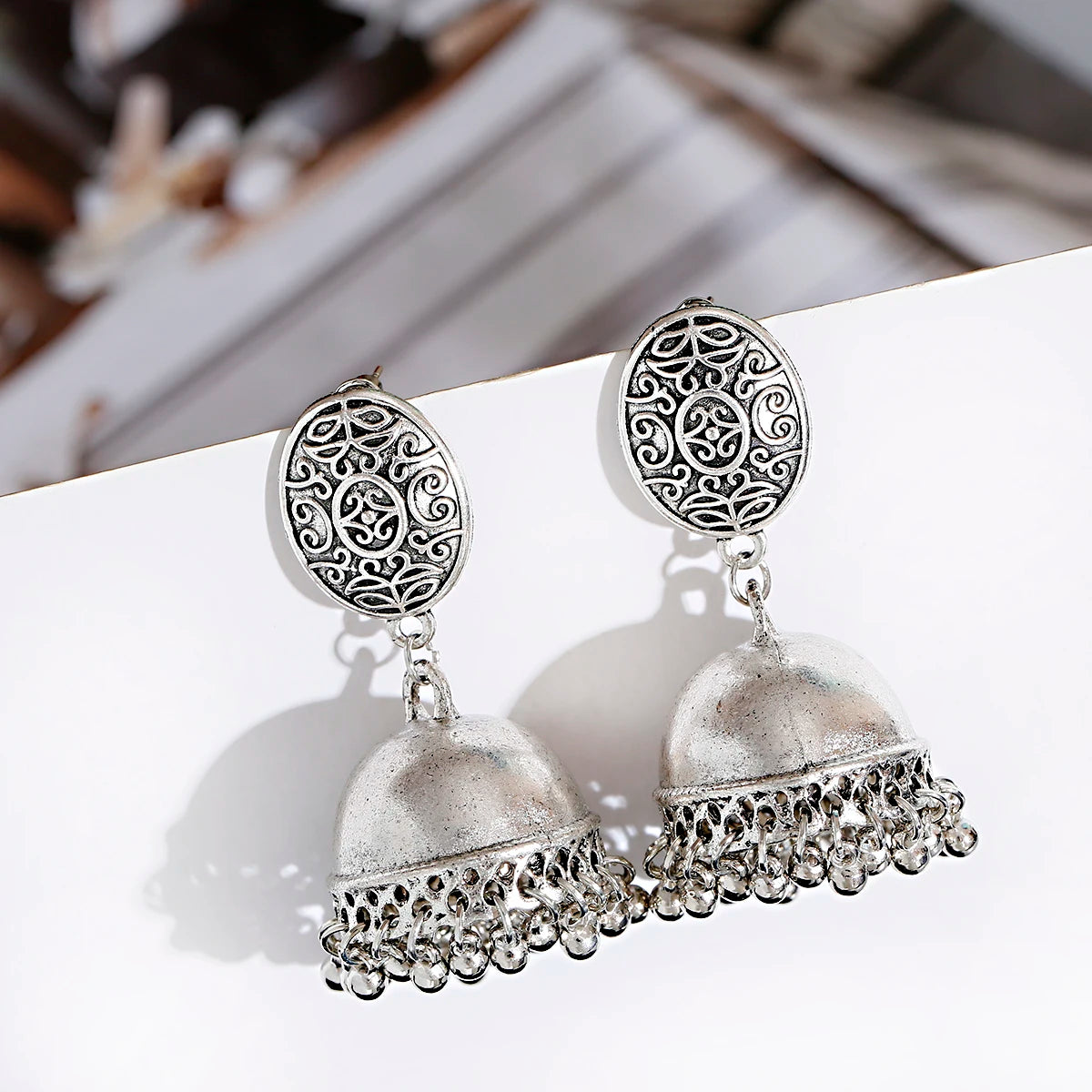 Ethnic Oxidized Flower Jhumkas