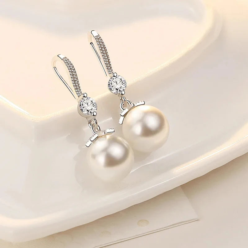 🌟 Luxury Crystal & Pearl Wedding Earrings – 925 Sterling Silver 🌟